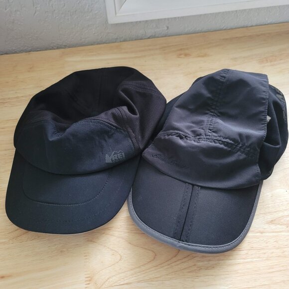 Bundle 2 Running Hats Cap Black Lightweight Travel Low Profile REI Eddie Bauer - Picture 1 of 2